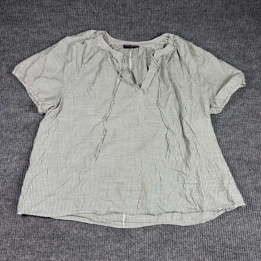 Lane Bryant Shirt Women's 20 Striped Short Sleeve V-Neck‎ Tie Front Blouse